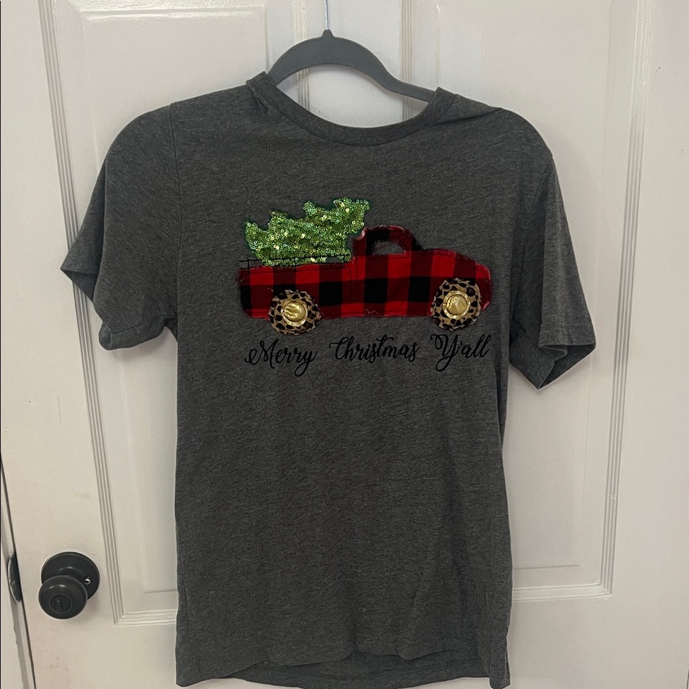 Bella Canvas Gray Christmas Tee with Red and Green Accents